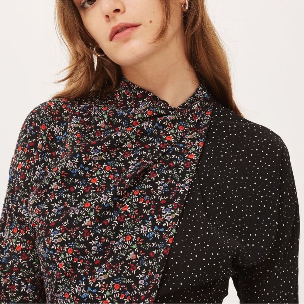 TOPSHOP Mix & Match Floral Spot Wrap Dress | Size 0 - Picture 2 of 9